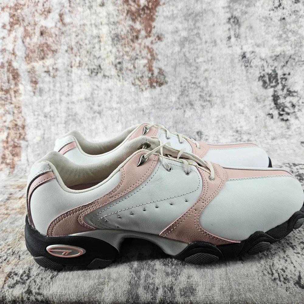 Hi Tec Golf Shoes Womens 10 White‎ Pink Leather Spikes Comfort CDT Power Saddle